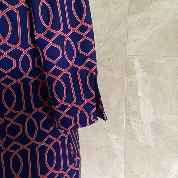 Jude Connally Michelle Dress Small Navy Geometric Stretch 3/4 Sleeve USA $268 - Picture 10 of 11